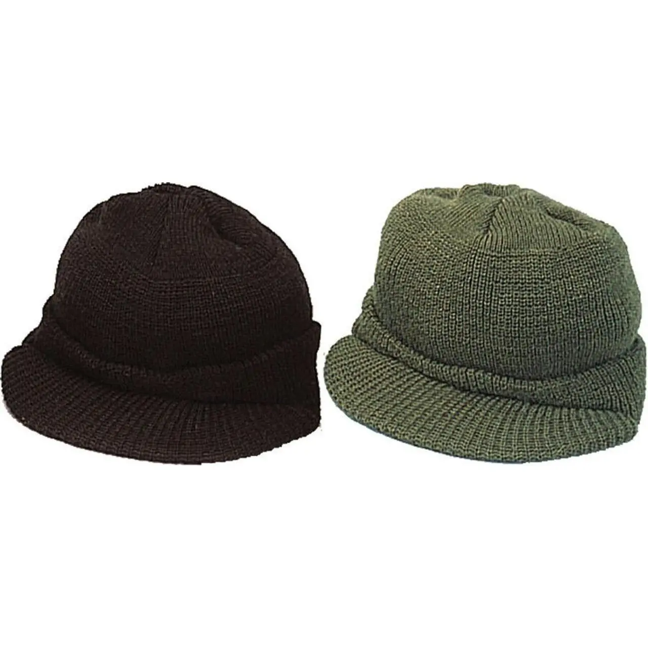 USA-Made Official Genuine GI Jeep Wool Beanie - 1 Size, Solid Colors, Warm Skull Cap With Brim Visor, One Size