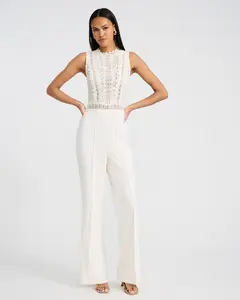 Express Lace Crew Neck Sleeveless Sheer Wide Leg Jumpsuit