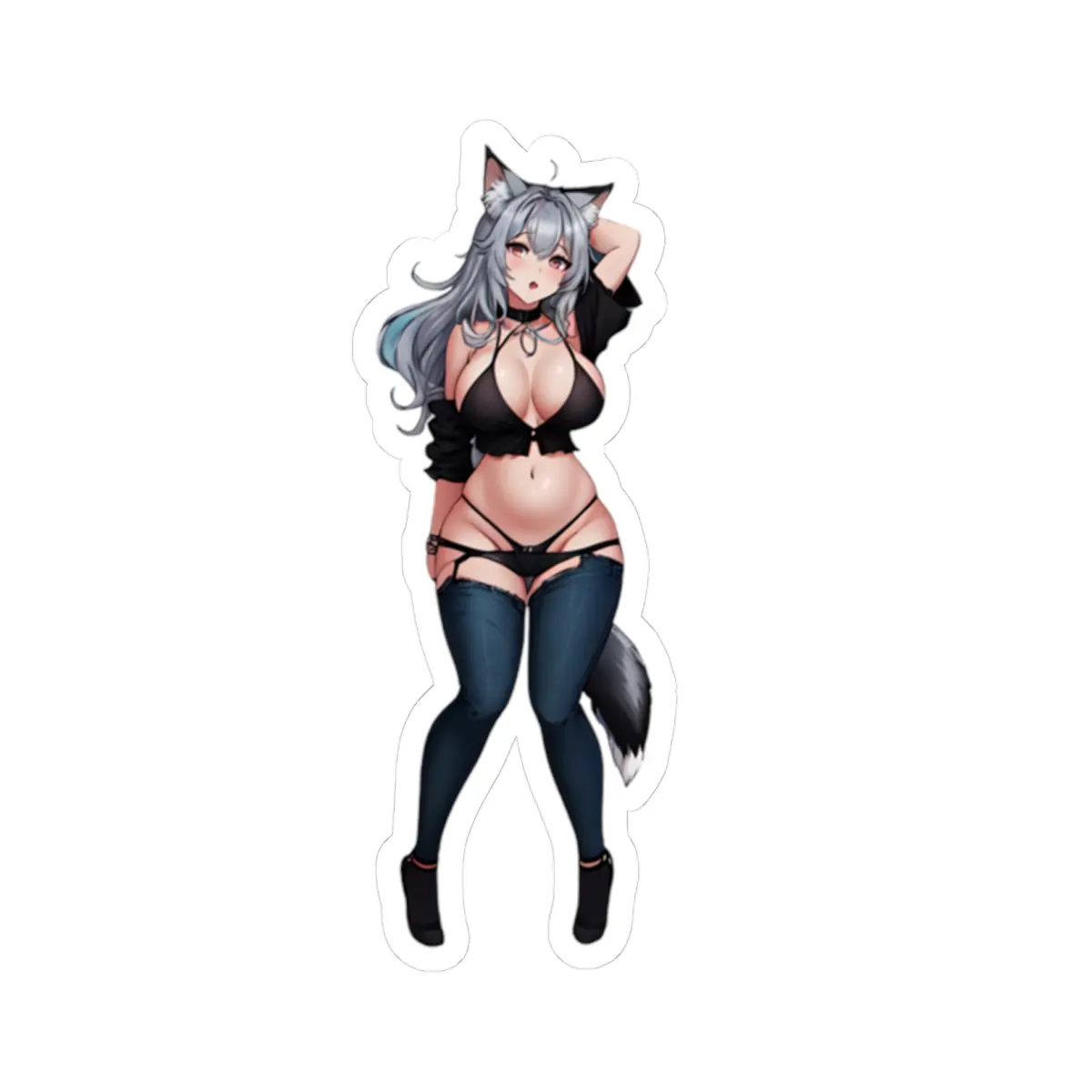 Furry Wolf Woman Anime Kiss-Cut Stickers, Laptop Decal, Water Bottle, Car Bumper Decal, Phone Case Decal, Planner Sticker, Hentai