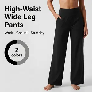 Women's High-Waist Business Casual Pants Yoga Work Pants Wide Leg Trousers with Two Pockets Comfortable Athletic Sweatpants Work Pants【Size Down Once】