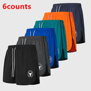 6-Pack Men's Casual Sports Shorts with Zip Pockets, Men's Training Fitness Print Sweatpants, Lightweight Shorts for Outdoor Sports, Running, Hiking