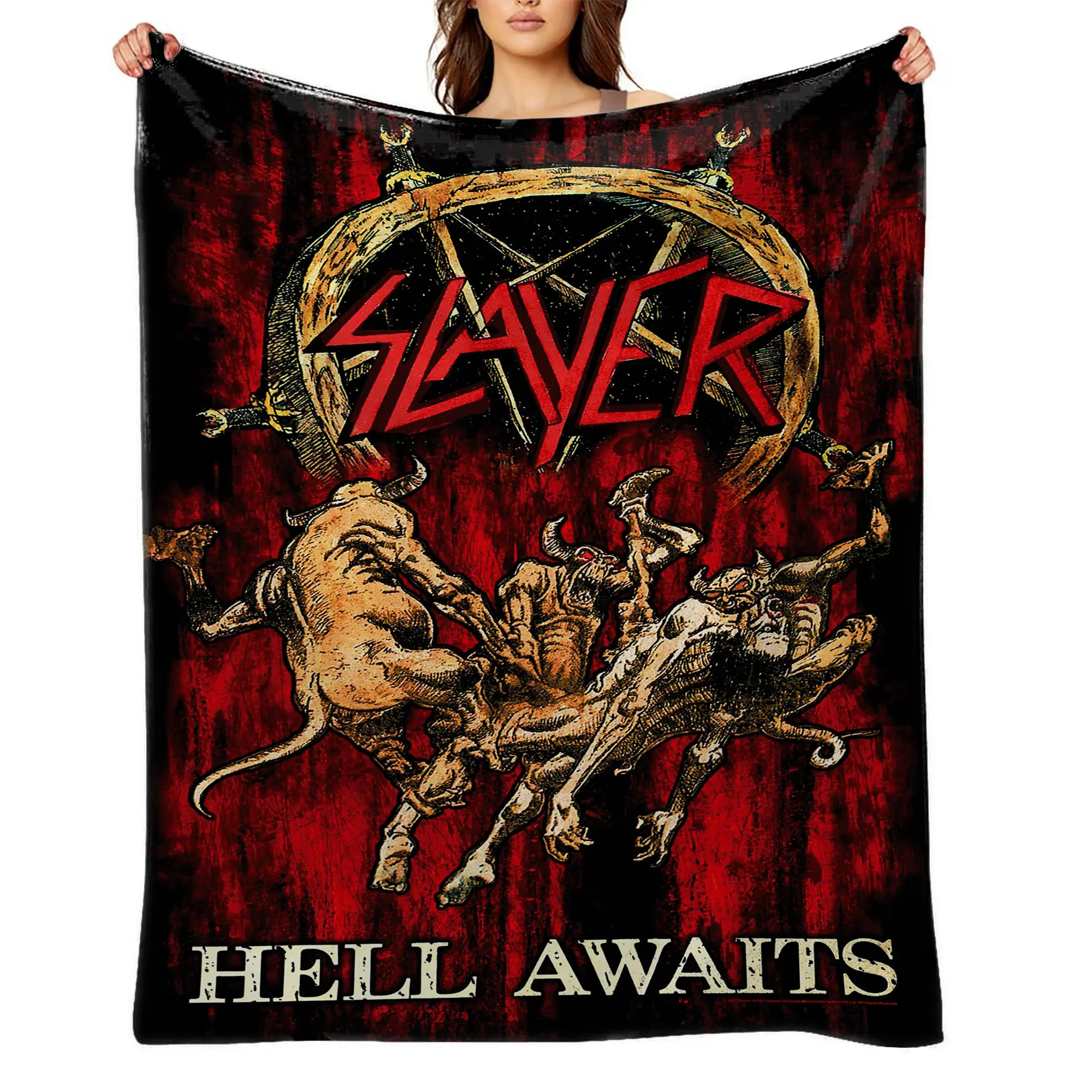 Licensed Art Anime Print Slayer Band Flannel Fleece Throw Blanket - Ultra Soft, Wrinkle Resistant, Anti-Shrink, Quick-Dry, Durable, Machine Washable - Perfect Gift for Kids A-7, Watch Party