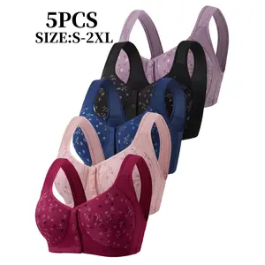 Women's 5-Piece Hook-Free Bra-Style Set Sports Bras, Front-Closing, Skin-Friendly Material, Underwire-Free, Hook-Free Sports Bras