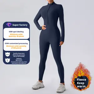 Winter  Lined Bodysuit Long Sleeve Tummy Control Unitard Warm Workout Yoga  Waisted Lounge Women's Fleece Lined Leggings slim fit workout set casual yoga Skinny Jumpsuit Fitness Outfit Athletic Training Apparel