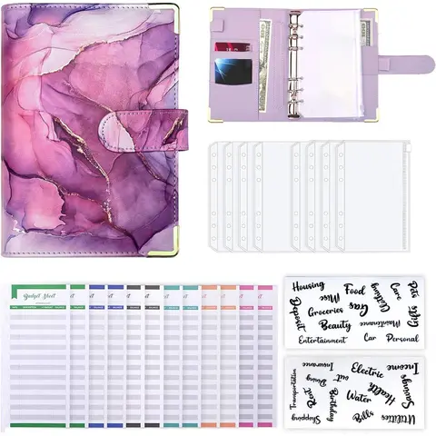 A6 Marble Pattern Budget Binder, 1 Count Binder with 8 Cash Envelopes, 12 Budget Sheets & 2 Letter Label Stickers, Stationery Supplies, Planner Notebook, Budget Financial Planner, Monthly Budget Planner, Savings Tracker Organizer