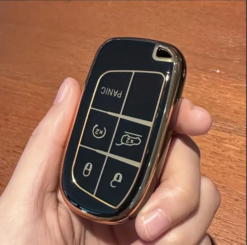 Key Fob Cover with Keychain for Dodge Jeep Charger Durango Challenger Journey Dart Remote Control Key Fob Protect Shell Key Holder for Dodge Accessories 3 4 5 Buttons Protector (black White)