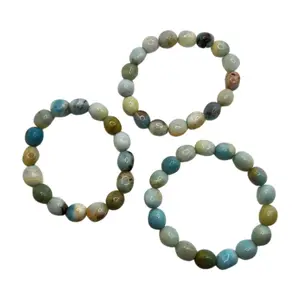 Caribbean Calcite Bracelet - Natural Polished Beads in Blue Tan Cream and White for Stress Relief and Emotional Balance