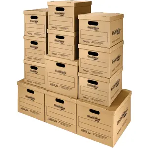 Fellowes SmoothMove Classic Moving Box Kit - 12 Pieces Office/Dorm Organizer with Double Bottom, Small and Medium Sizes Storage Boxes Set