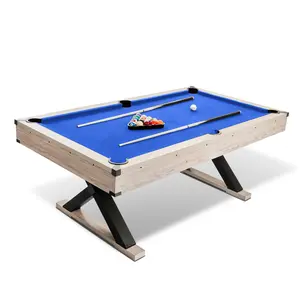 7ft Rustic Solid Wood Billiards Pool Table – X-Shaped Leg Design with Black Cloth Surface – Complete Set with 2 Cues, Balls, Rack, Chalk & Brush – Indoor Bar-Size Game Table