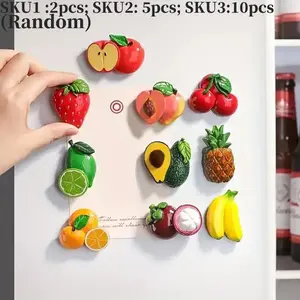 2/5/10pcs Realistic Fruit Patterns, Includes Bright Bananas, Avocado, Strawberries, Cherries, Blueberries, Apples, Kitchen Decor, Higher End Fridge Magnets, Gifts, Home Decor