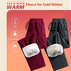 2025 Couple Fleece Thickened Cotton Pants Autumn Winter Fleece Thickened Sweatpants New Casual Straight Fleece Pants Large Size Lamb Wool Cotton Pants Men with Invisible Zipper Cotton Pants