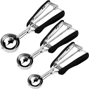 H Cookie Scoop Set, Include 1 Tbsp/2 Tbsp/3 Tbsp, Cookie Dough Scoop, Cookie Scoops for Baking Set of 3, 18/8 Stainless Steel, Good Grip, Non-Slip, For Cookies Cupcake Muffin Ice Cream waffle