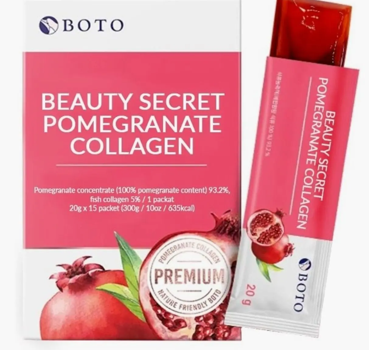 Beauty Secret Pomegranate Collagen 20g - Korean Beauty Collagen Jelly Stick, Low Molecular Fish Collagen, Pomegranate Flavored - Packs of 15