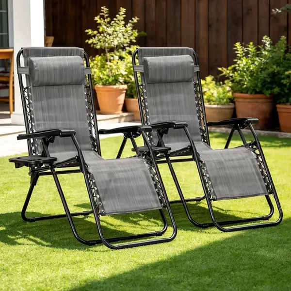 Zero Gravity Chair 2Pcs, 350lb Capacity,SummerVibes, Folding Reclining Chair with Adjustable Pillow and Cup Holder for Garden, Patio, Beach, Black Outdoor Seating
