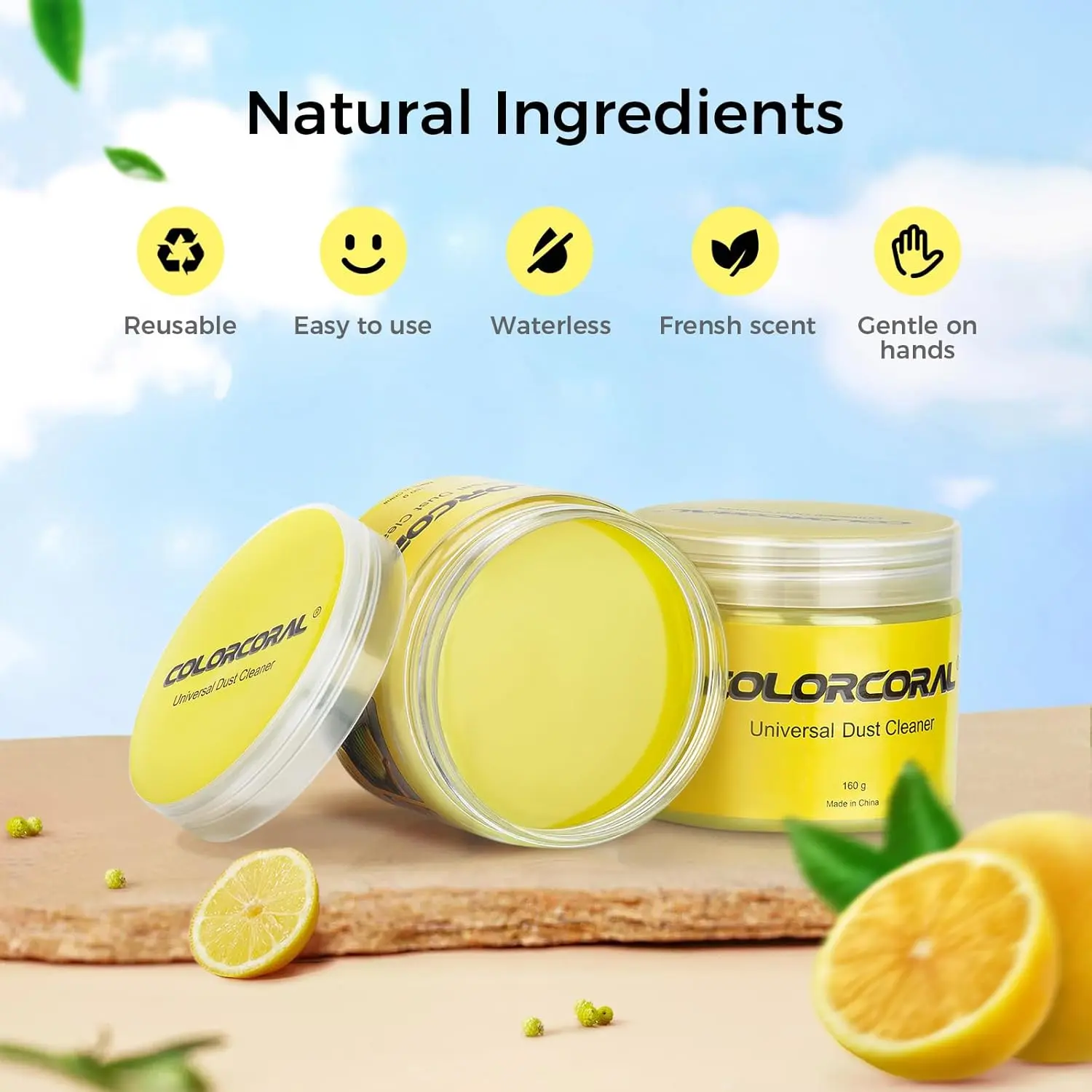 COLORCORAL Natural Ingredients Cleaning Gel 160g - Universal Dust Cleaner for Keyboard Laptop Car Vents & Office Electronics - Reusable Waterless Fresh Scent Gentle on Hands