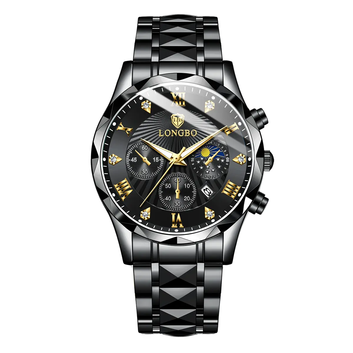 Men's 2-Tone Black Gold Graphic Wrist Watch - Polished Metal Bracelet, Decorative Accents, Minimalist Style Daily Wear Fashion Accessory, Black Gold Graphic Wrist Watches