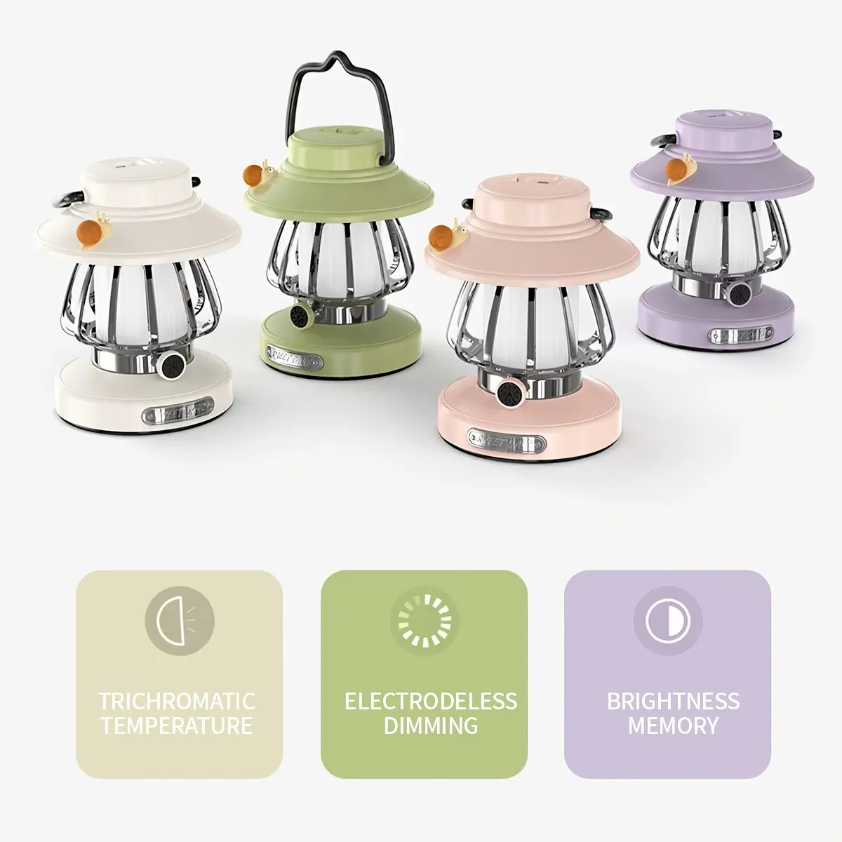 Viral Party Essential Cute Snail Lantern, 3 Color Dimmable Rechargeable LED Light, Portable Handheld Flashlight for Backyard Camping Party, Light for Friends Weekend Hangout