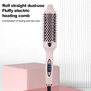 automatic wand Thermal Brush curling iron 1.5 Inch Heated Round Brush for Blowout Look, Tourmaline Ceramic Negative Ion, 5 Temperature Settings, Dual Voltage, Less Damage Air Hair Brush Hot Multi-Functional curls Professional Hair Straightener