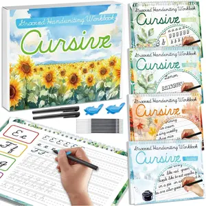 4 Pack Grooved Cursive Handwriting Practice Kit with Disappearing Ink Pens Magic  Grooved Cursive Writing Workbooks Copybook for Beginners  (Words&Sentence&Reading&Letters)