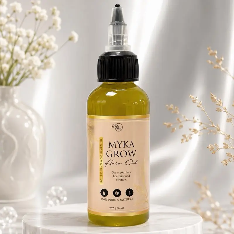Myka Grow Hair Oil 2 oz - Lightweight Botanical Blend with Avocado Coconut Olive & Castor Oils for Moisture Shine & Scalp Care - Moisturize 2 oz
