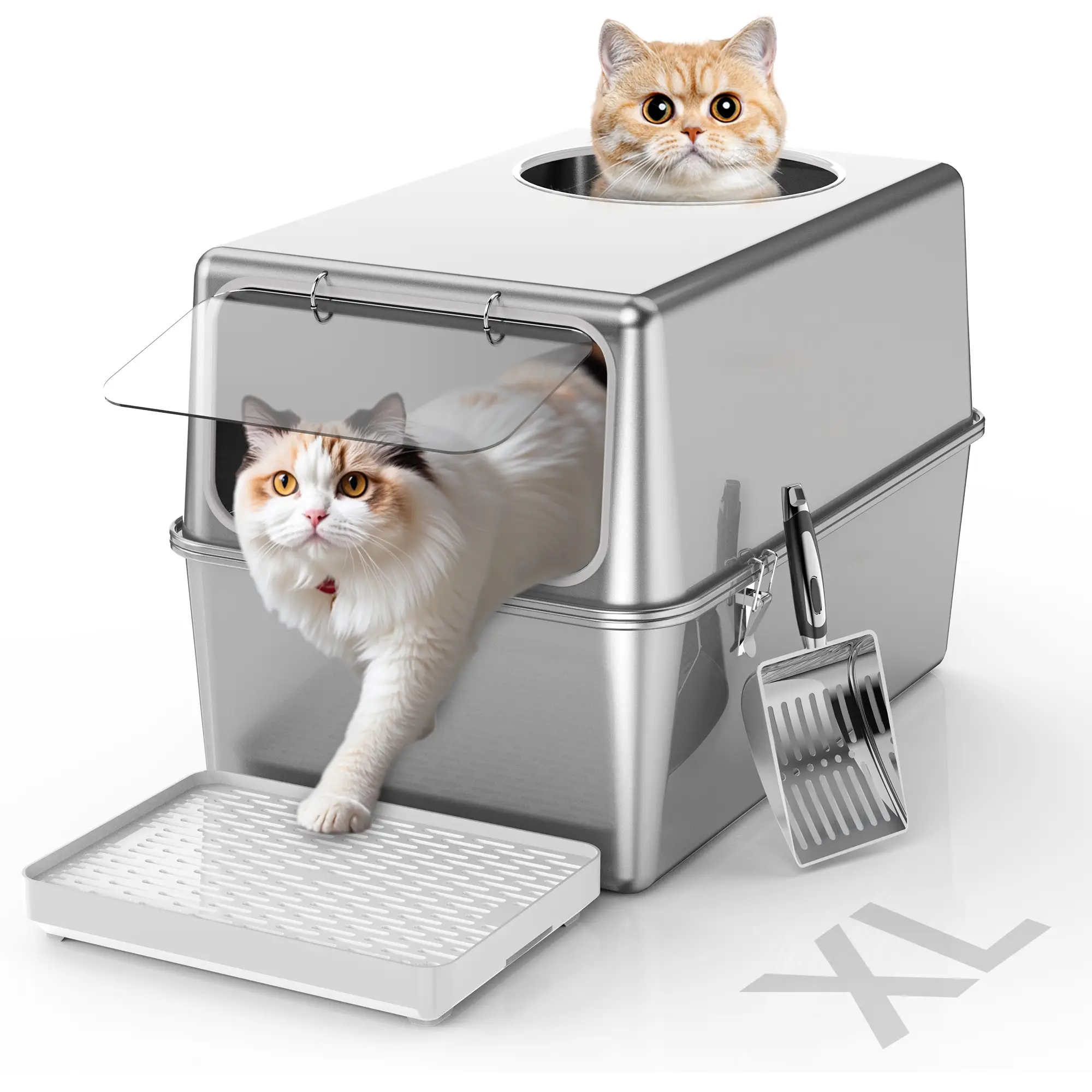Aothey XL Enclosed Stainless Steel Cat Litter Box with Lid,High Side,Odorless,Easy Cleaning,Non-Sticky,stainless steel litter box Pet Supplies