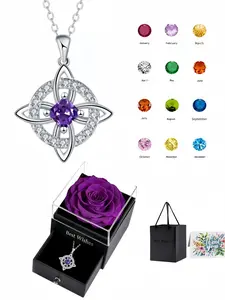 Diamond Glow Celtic Star Chain Luxury Celtic Knot Witchy Gem NecklaceWith purple preserved rose gift box.Perfect for birthdays, Mother's Day, Valentine's Day, Christmas and all festive gifting.