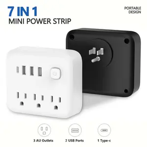 USB Outlet Extender Surge Protector - Rotating Plug, Power Strip, 3 AC Spaced Outlet Splitter and 4 USB Ports (1 USB C) for Travel, Home, Office