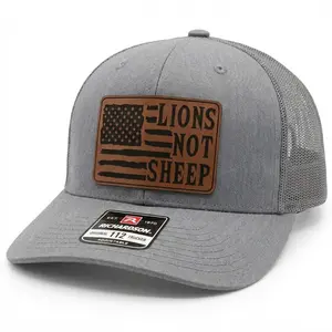 Lions Not Sheep American Flag Leather Patch Hat Brown