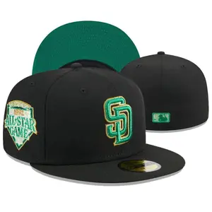 New Era MLB San Diego Padres 59FIFTY Fitted Hat – Black And Emerald Green Baseball Cap With Green Gold Logo And Vintage All Star Side Patch, Flat Brim Gorras De Béisbol Streetwear Style