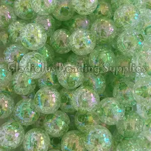 16mm Green Clear Ab, Cracked AB Beads, Acrylic, Loose, Chunky, Round, Gumball, Crafting Supplies big beads