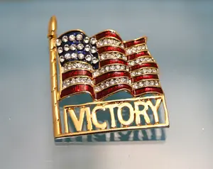 Red White Blue USA Patriotic Flag Rhinestone Pin Brooch, Vintage 4th July Jewelry Victory Brooch
