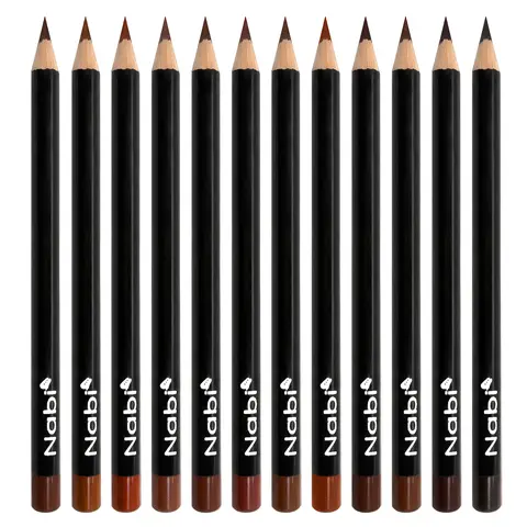 NABI Pencil Format Lipliner Set - 12 Brown Type-A, 12 Red 5.5in Cosmetic Pencils, Long-Lasting Matte Lip Definition, Beeswax & Mineral Oil for Smooth Application, Pigmented Beauty Products