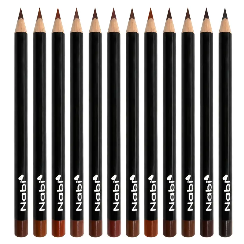 NABI Pencil Format Lipliner Set - 12 Brown Type-A, 12 Red 5.5in Cosmetic Pencils, Long-Lasting Matte Lip Definition, Beeswax & Mineral Oil for Smooth Application, Pigmented Beauty Products