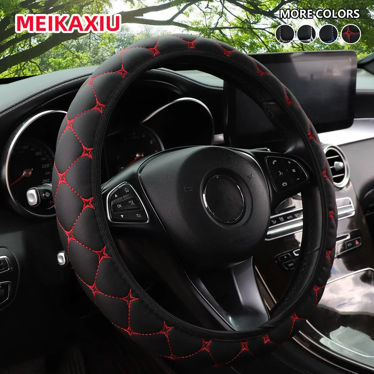 Car Steering Wheel Cover, PU Leather Car Steering Wheel Protector, Universal Car Interior Decoration Accessories for Women & Men, Automotive, Black, Red, Leopard Print Steering Wheel Cover, Car Steering Wheel Insert Accessories, Steeringwheelcover