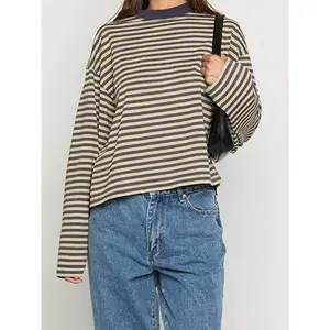 Women Oversized Striped Color Block Long Sleeve Crew Neck Sweatshirt Casual Loose Pullover Y2K Shirt Top Fabric Polyester winter cardigan