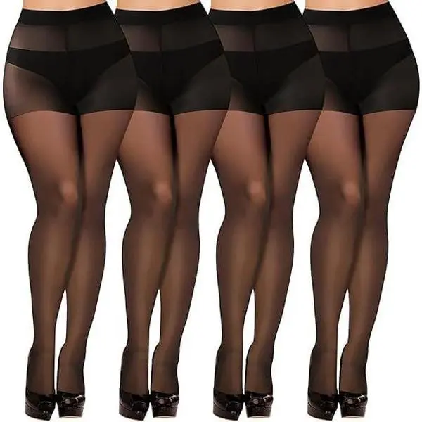 4 Pack 20D Sheer Black Tights for Women Control Top Run Resistant Pantyhose Reinforced Toe Tummy Control Stockings