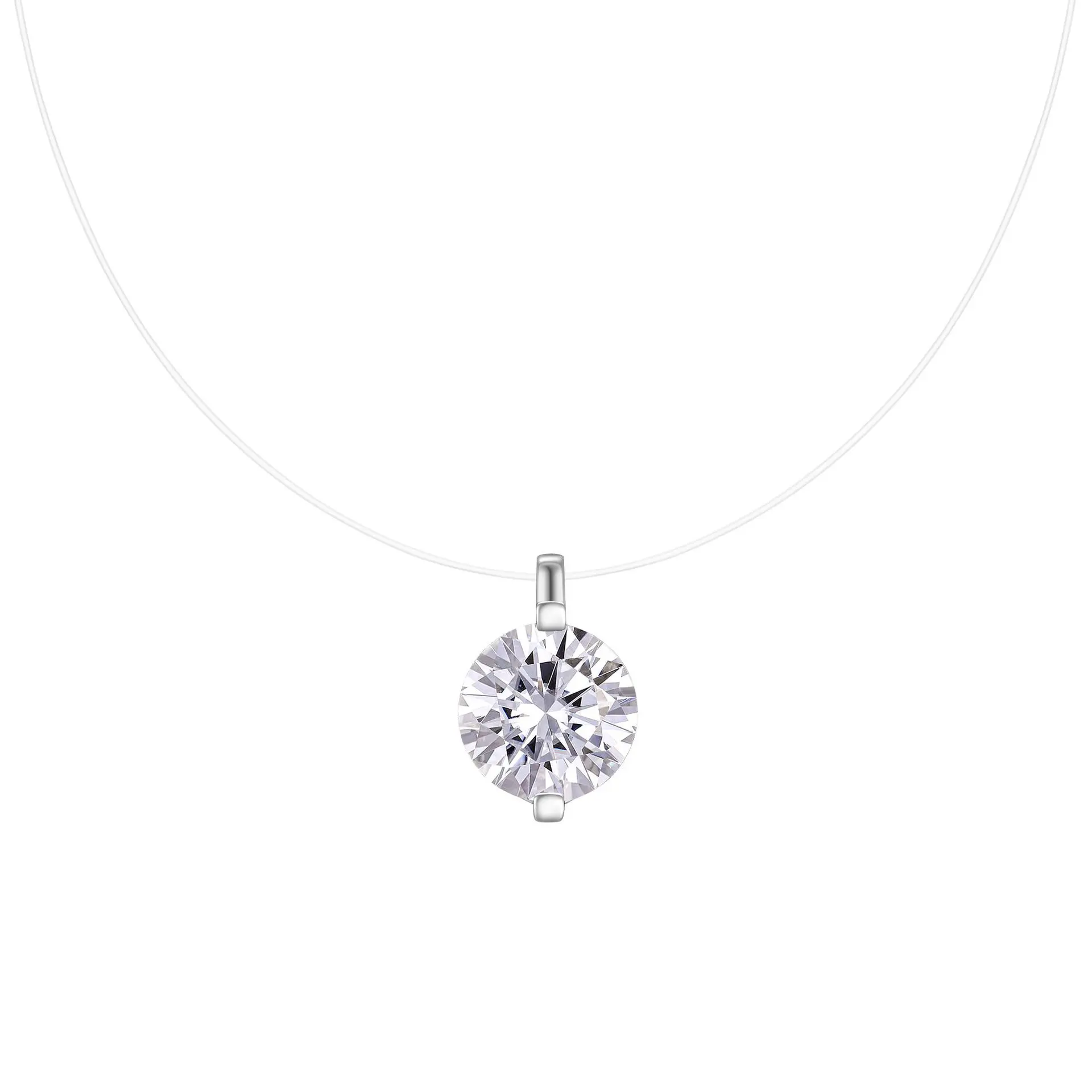 Elegant Dainty Moissanite Necklace for Women, 925 Silver 'Mermaid Tears' Pendant on an Invisible Thread, Daily Wear Collarbone Chain with Certificate, Daily Wear Necklace, Elegant Dainty Necklace