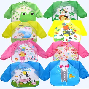 Cute Waterproof Baby Bibs Long Sleeve, Unisex Infant Feeding Apron, Reversible Dirty Clothes Protector Gift for Self-Feeding, Cow