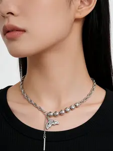 Women's Zircon Mermaid Tail High-End Sweater Chain Necklace, Long Elegant Accessory for Hoodies, Adjustable Light Luxury Jewelry, Fashion Necklace