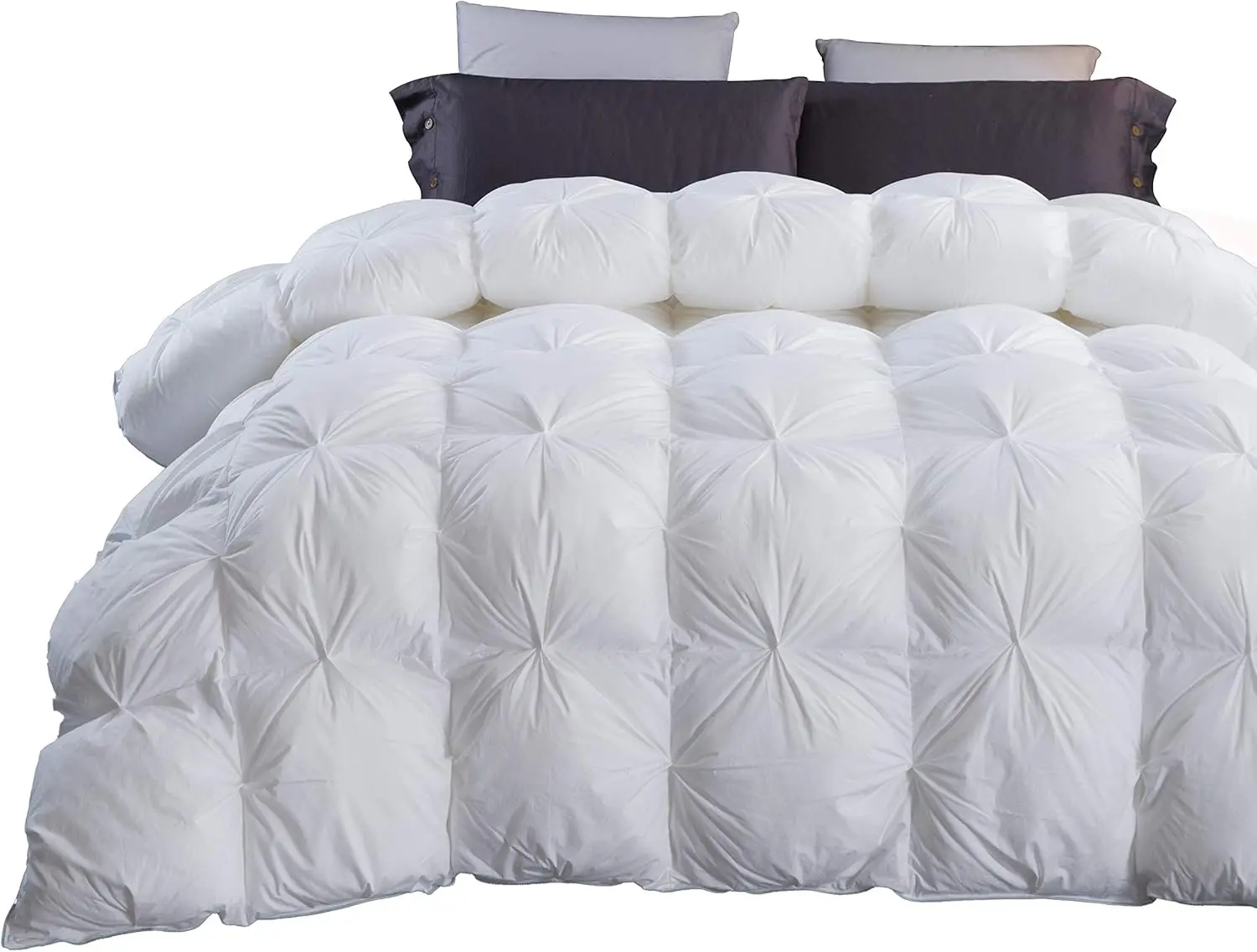 Pinch Pleat Waterfowl Feathers and Down Comforter  Size Duvet Insert,750+ Fill Power,1200TC  Cotton,  All Seasons White Warm Hotel Comforter with 8 Tabs.