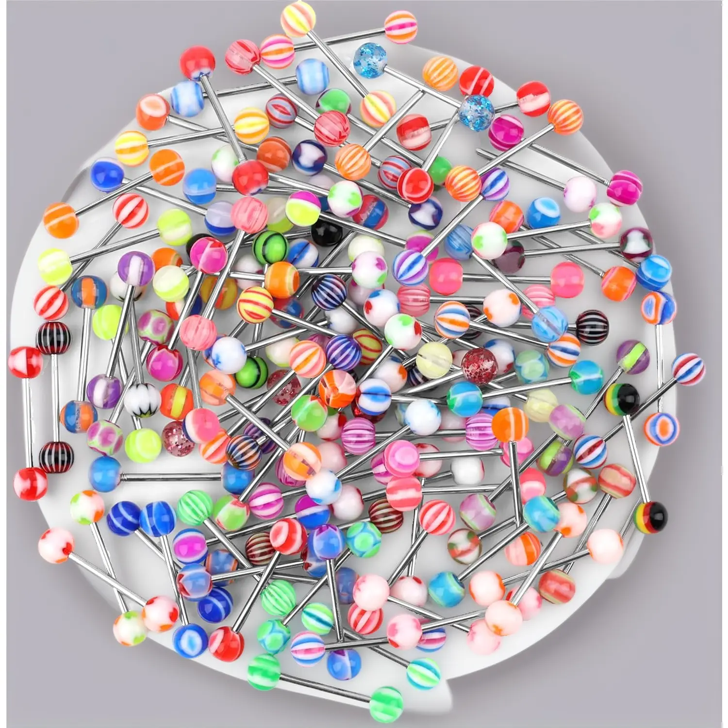 110-Piece Tongue Ring Body Jewelry Set, 14g Stainless Steel Barbells - Unisex Hypoallergenic Piercing Kit with Assorted Colors for Party & Gifting, 110Pcs
