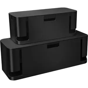 Management Box Black, 2Pack Cord Organizer Box -  and Medium Size, Cord Hider Box to  Power Strips  Desk or Floor, Made from Electrically Safe ABS Material