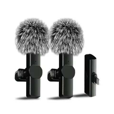 Cordless Bluetooth Lavalier Microphone Set - Compact Rechargeable Lapel Omnidirectional Condenser Mic with Lightning & USB Type-C Compatibility for iPhone, Mobile Phones, Camera Vlogging Equipment, Video Recording (ABS, Cover Included)