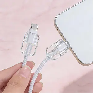 5Pack Cable Protector, Charging Cable Anti-Breaking Clips, USB Data Cable Case, Transparent Line Protector for Lightning, Typc-C, Micro USB Cables, Protection Accessories