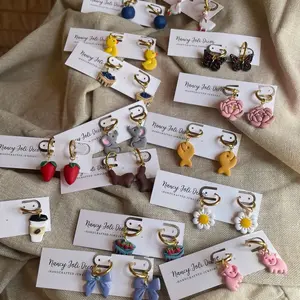 Mini hoops permanent collection earrings : handmade polymer clay lightweight stainless steel