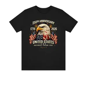 Patriotic 250th Anniversary USA T-Shirt – Bald Eagle American Flags Fireworks Graphic, Independence Freedom Pride 1776 to 2026 Commemorative Outdoor Apparel