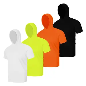 4 Pack Men's Performance Short Sleeve Hoodie T-Shirt 4PCS Bundle Athletic Tee Workout Top Polyester Micro Mesh Breathable Quick Dry 4-Piece Set Moisture Wicking Activewear Gym Training Sports Gear Running Shirt S-2XL Lightweight Bulk
