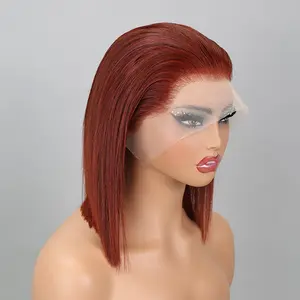 Megalook 13x4 Lace Front Human Hair Wig 150% Density Ginger Orange #33 HD Transparent Lace 8-14inch Short Bob 100% Human Hair Wig