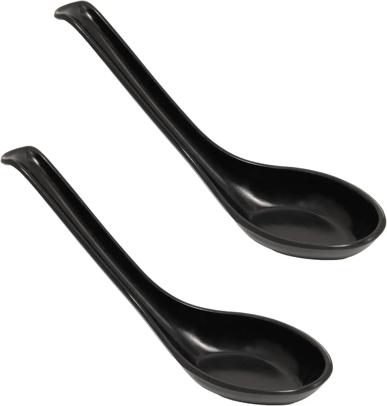 Asian Soup Spoons for Ramen, Pho, Dumplings Black Melamine Heat-Resistant & Shatterproof Extra Long Handle (6.3") 2PCS