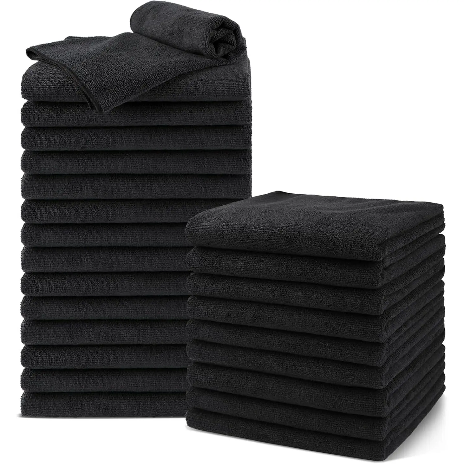 Microfiber Salon Towels Set, 24-Pack Synthetic Barber Towels Bulk (16x29in) - Super Soft Black Household Hair-Drying Cloths for Spa, Home Beauty Care (Not Bleach Proof)